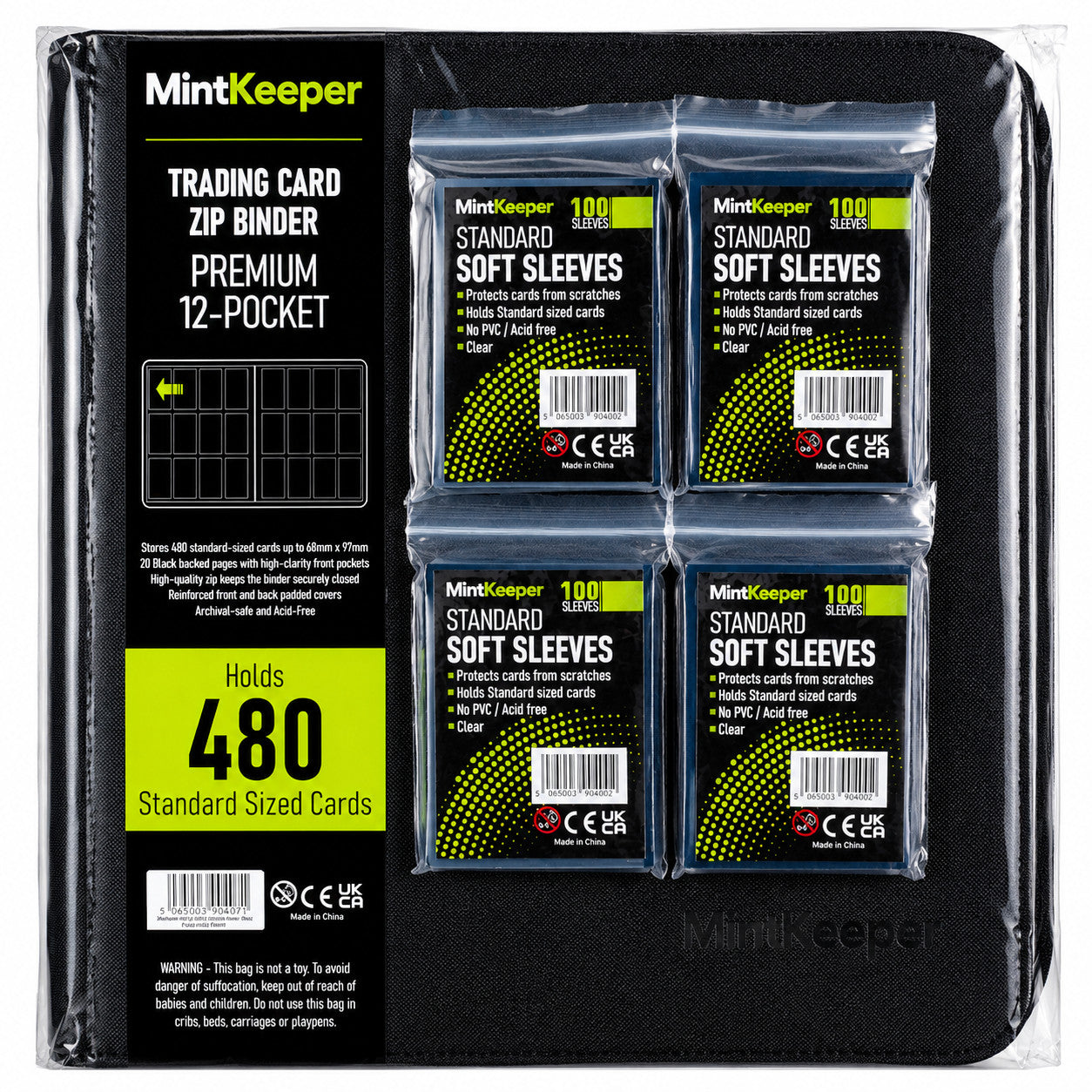 MintKeeper 480 Trading Card Binder 12 Pocket Zip Album + 400 Penny Sleeves TCG