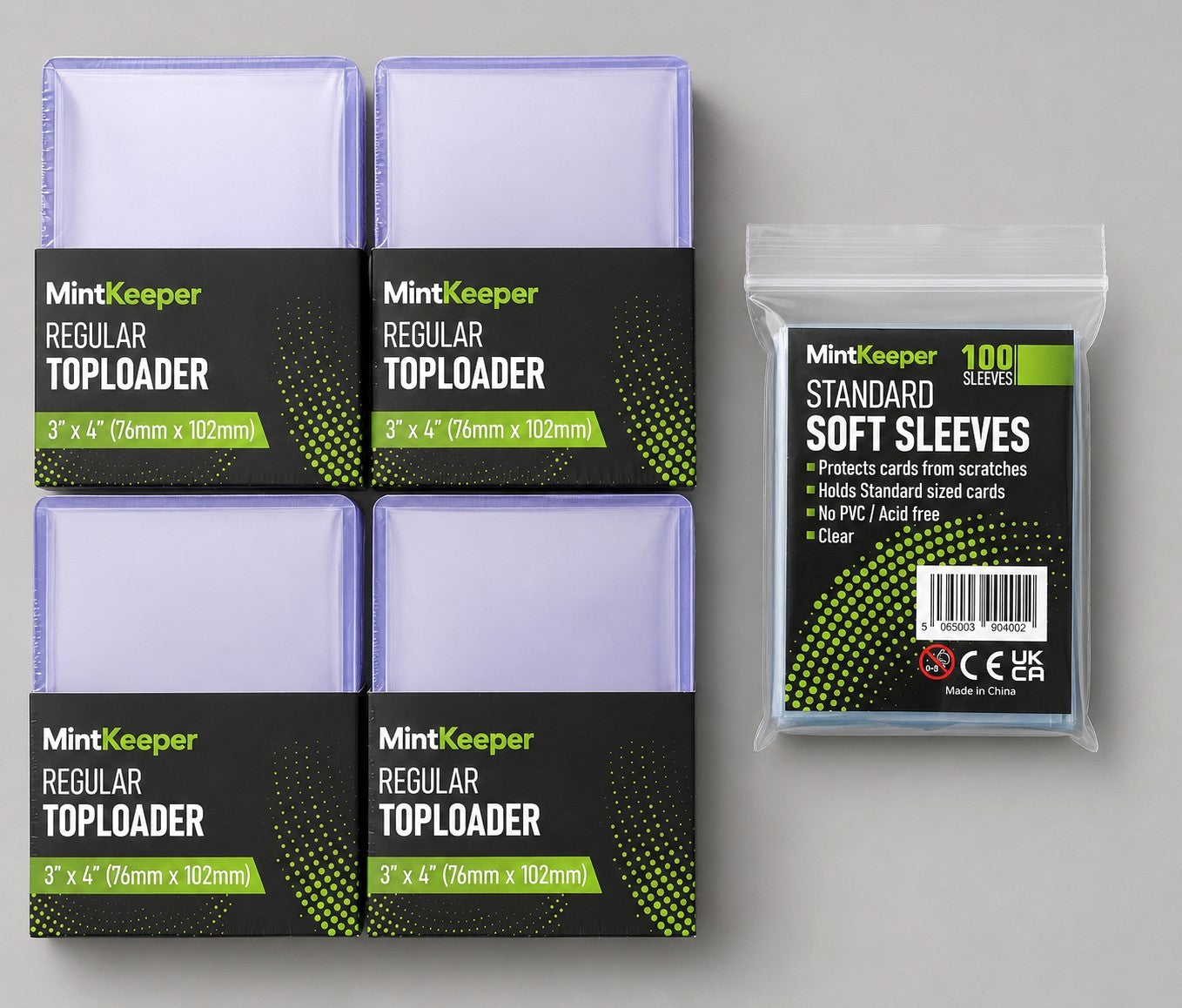 100 3x4 Rigid Toploaders + 100 Penny Sleeves Card Protectors