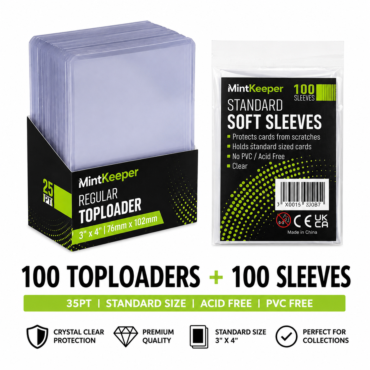 100 Top Loaders & 100 Penny Sleeves, 3" x 4" PVC-Free